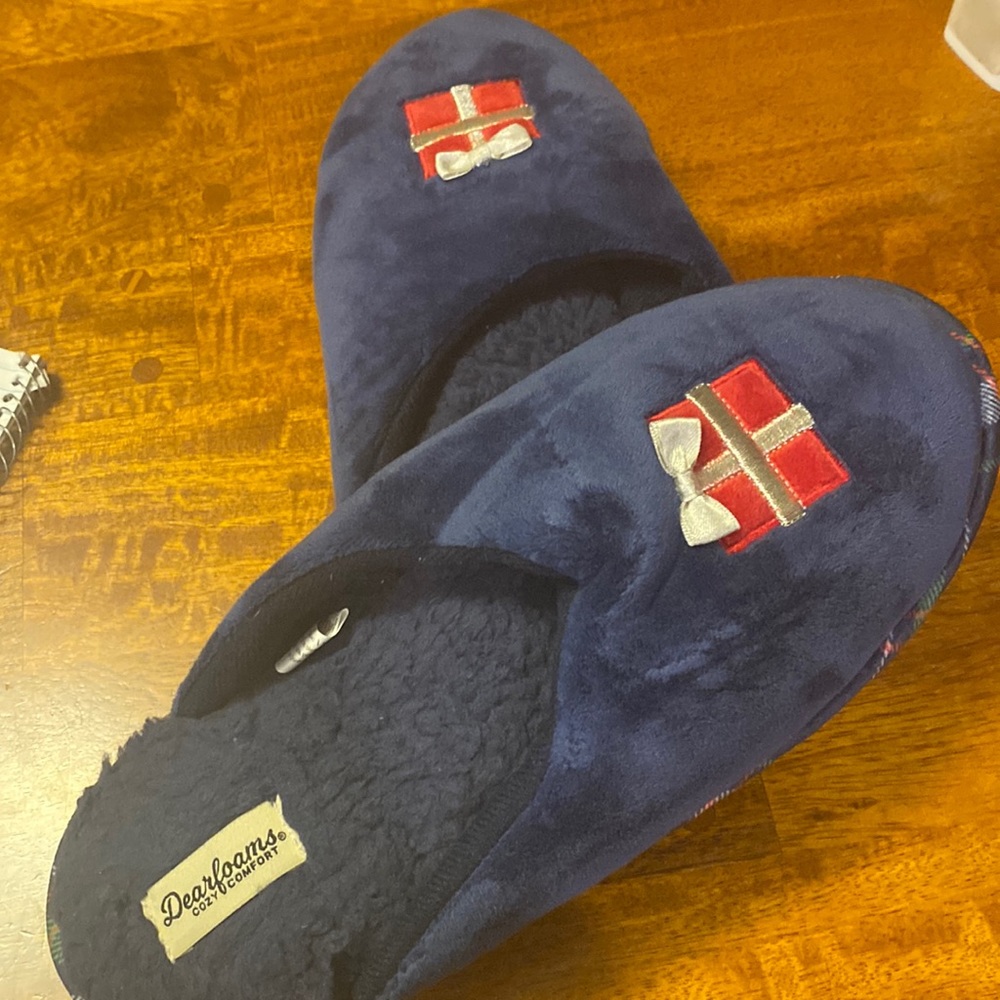 Navy blue slippers. Christmas is coming!!